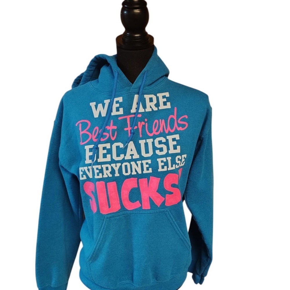 Gildan Heavy Blend Blue Best Friends Everyone Else Sucks Graphic Hoodie Small